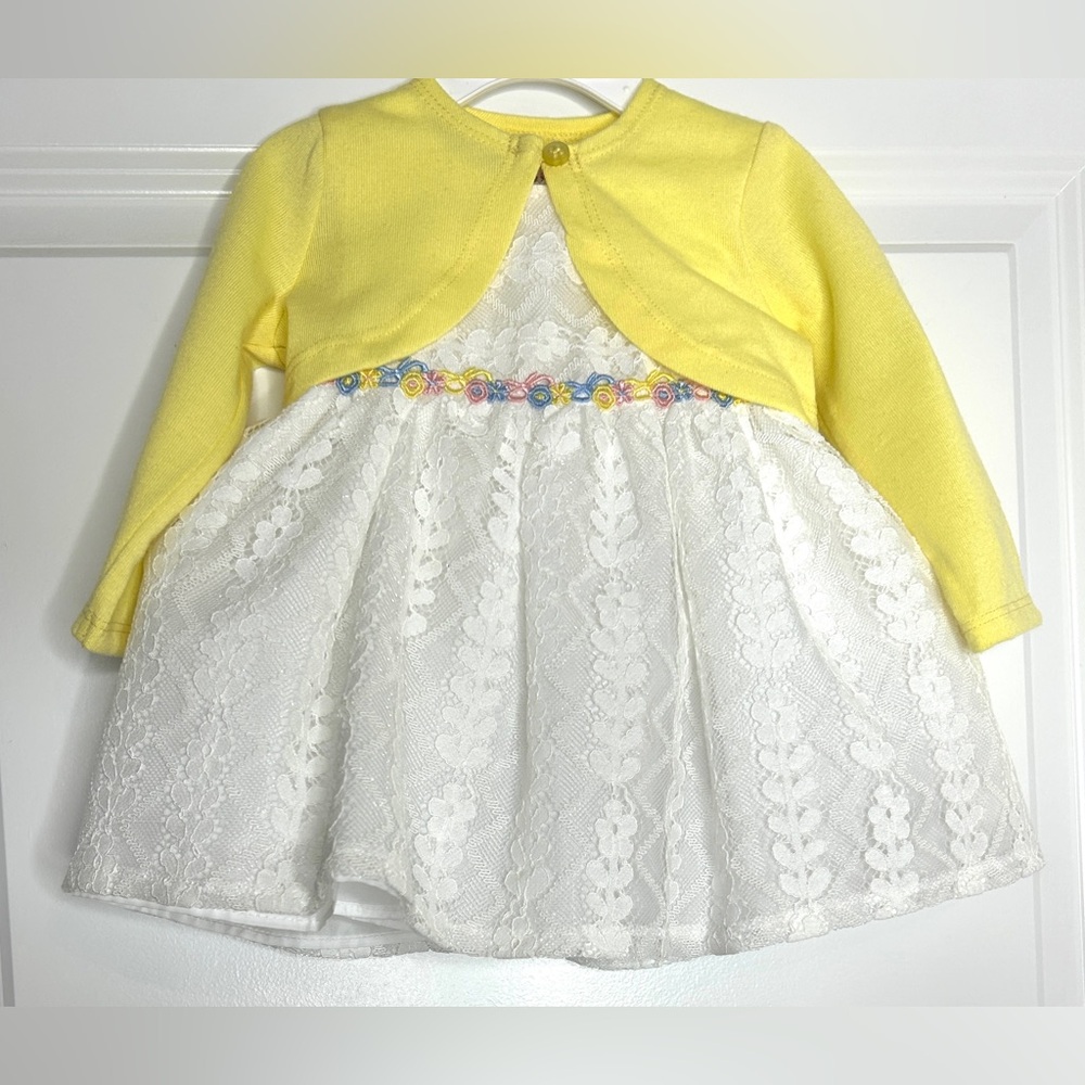 Yellow Cardigan with White Lace Kids Formal Dress
